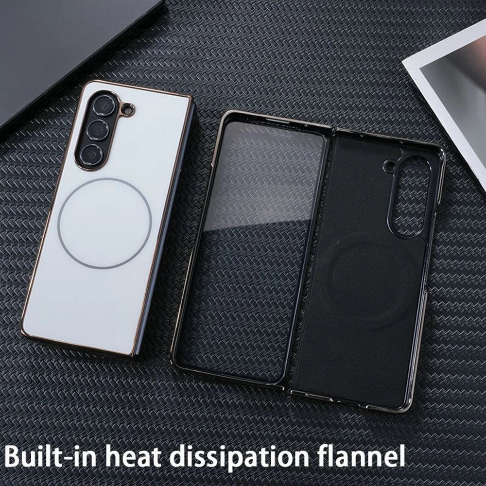 For Samsung Galaxy Fold6 5G Magnetic Case Electroplated Matte PC Phone Cover with HD Screen Film - White - 2