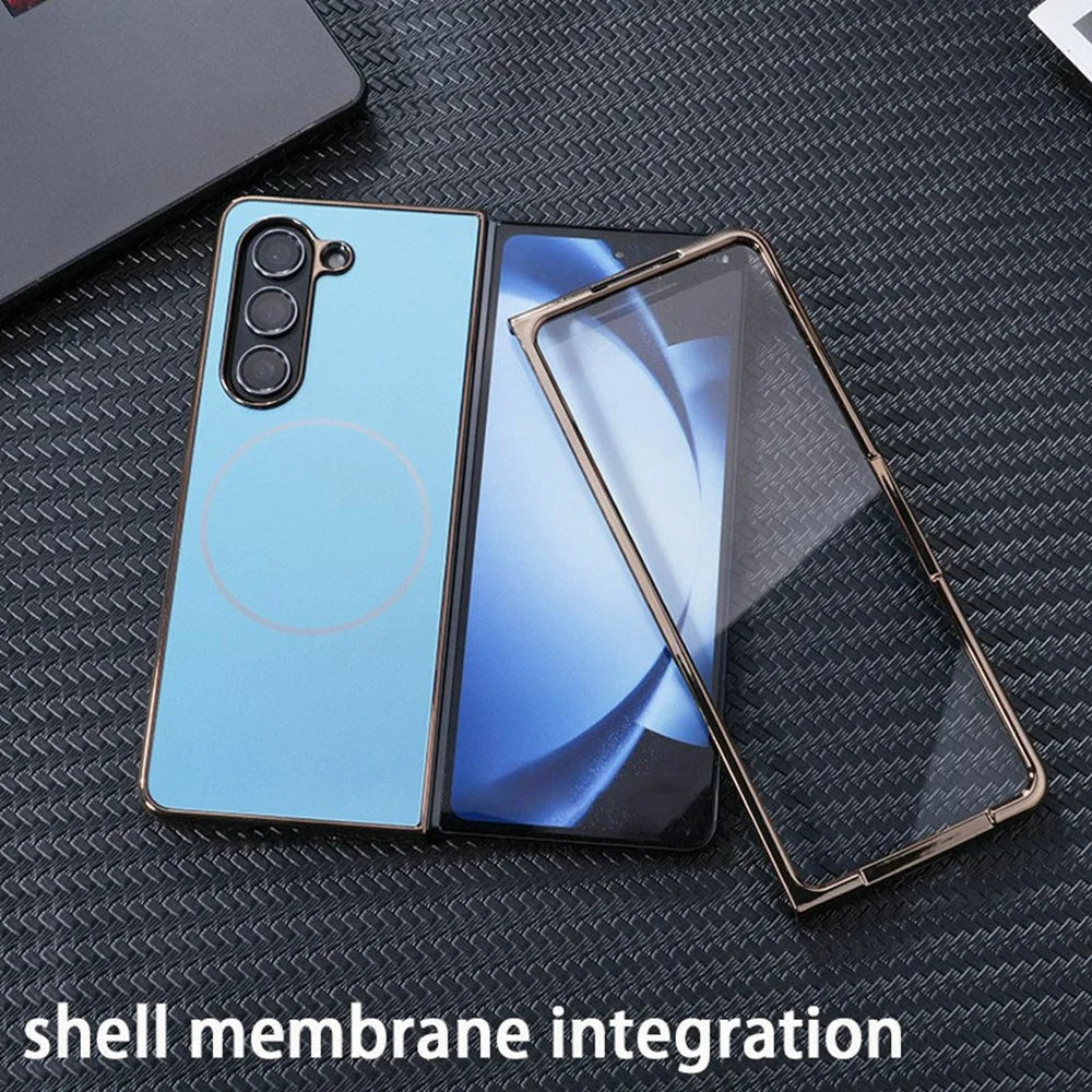 For Samsung Galaxy Fold6 5G Magnetic Case Electroplated Matte PC Phone Cover with HD Screen Film - White - 7