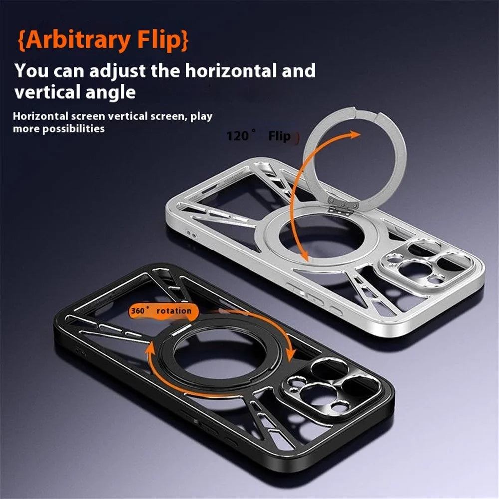 For Samsung Galaxy S24 Case Magnetic Kickstand Hollow Heat Dissipation Silicone + PC + Metal Bumper Phone Cover - Silver - 4