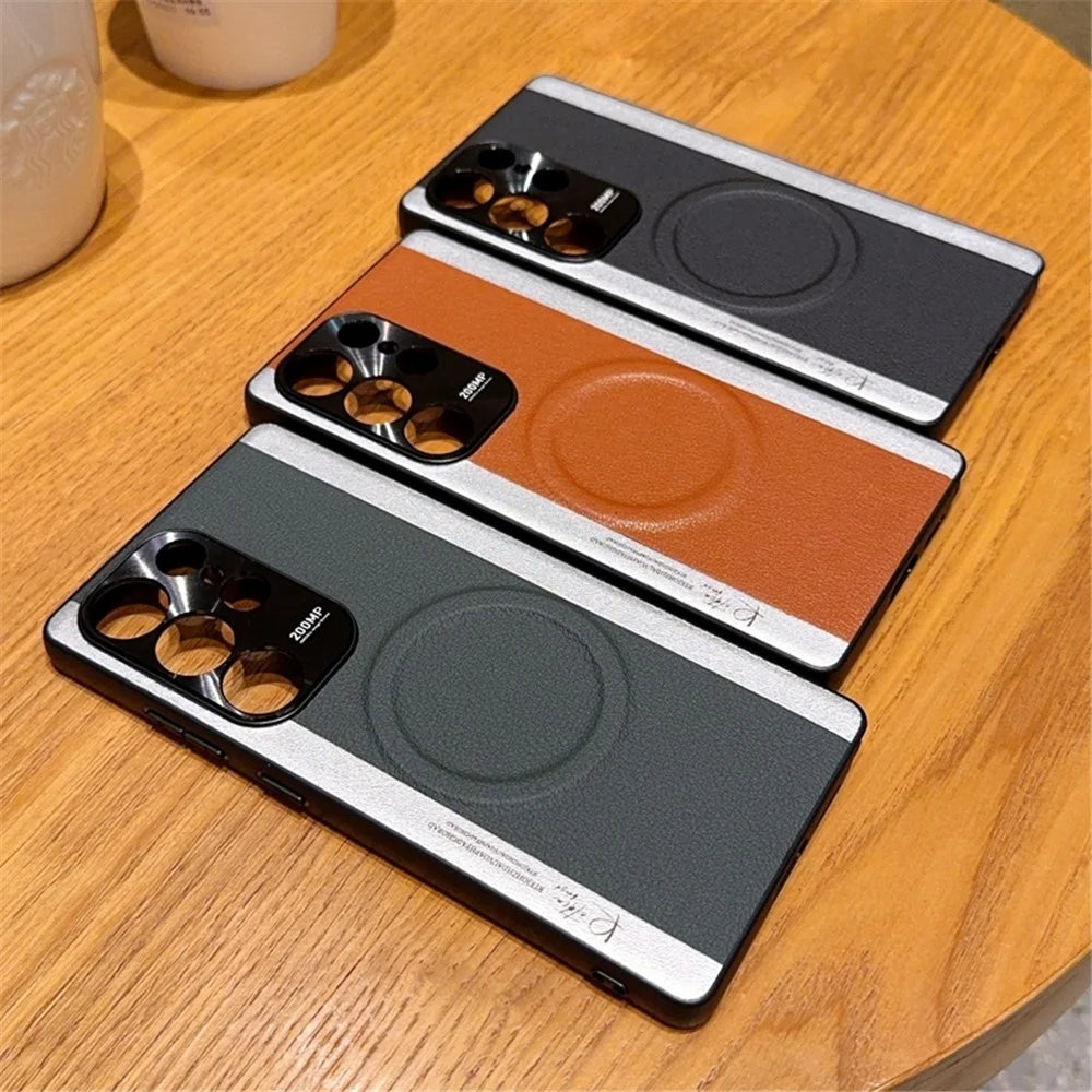For Samsung Galaxy S25 Ultra Magnetic Case Splicing Color PC + PU Leather Phone Back Cover - Black - 6