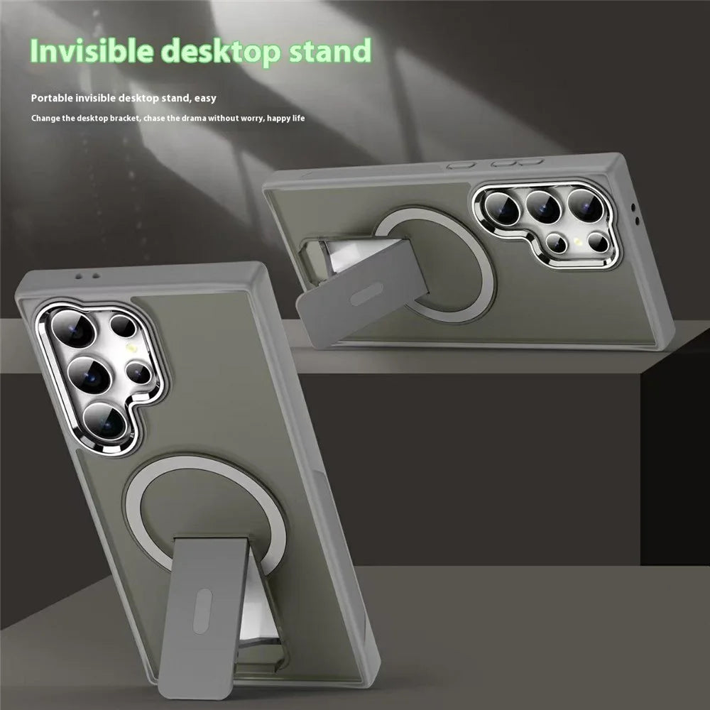 For Samsung Galaxy S25 Ultra Magnetic Case PC + TPU Phone Cover with Kickstand - Titanium Grey - 2