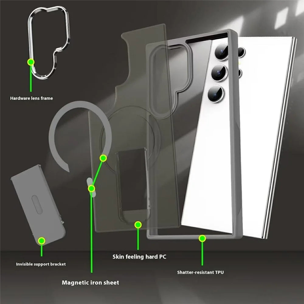 For Samsung Galaxy S24 Ultra Magnetic Case PC + TPU Phone Cover with Kickstand - Titanium Grey - 4