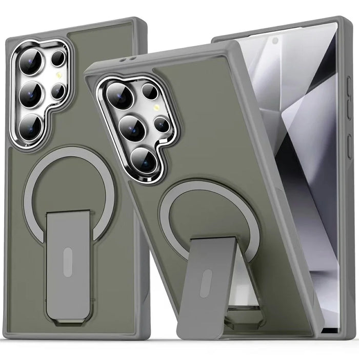 For Samsung Galaxy S23 Ultra Magnetic Case PC + TPU Phone Cover with Kickstand - Titanium Grey - 1