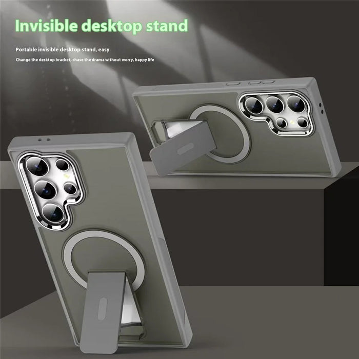 For Samsung Galaxy S23 Ultra Magnetic Case PC + TPU Phone Cover with Kickstand - Titanium Grey - 2