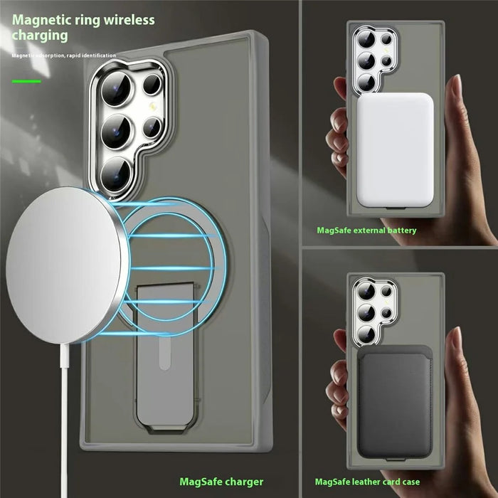 For Samsung Galaxy S23 Ultra Magnetic Case PC + TPU Phone Cover with Kickstand - Titanium Grey - 3