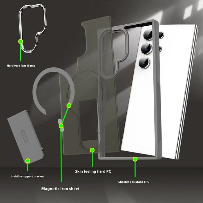 For Samsung Galaxy S23 Ultra Magnetic Case PC + TPU Phone Cover with Kickstand - Titanium Grey - 4