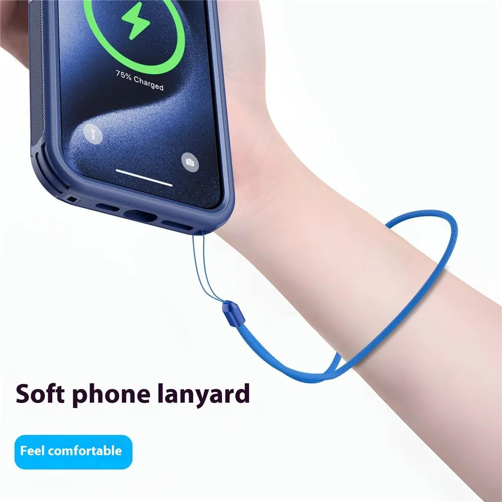 For iPhone 15 Pro Max Magnetic Case Lens Kickstand 3 in 1 Detachable TPU + PC Phone Back Cover with Lanyard - Dark Blue - 2