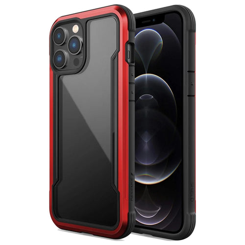 DEFENSE For iPhone 12 / 12 Pro 6.1 inch Anti-bacteria PC+TPU+Aluminum Alloy Drop-proof Cover Transparent Phone Case - Red - 1