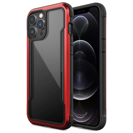 DEFENSE For iPhone 12 Pro Max 6.7 inch Anti-bacteria PC+TPU+Aluminum Alloy Clear Phone Case Drop-proof Back Cover - Red - 1