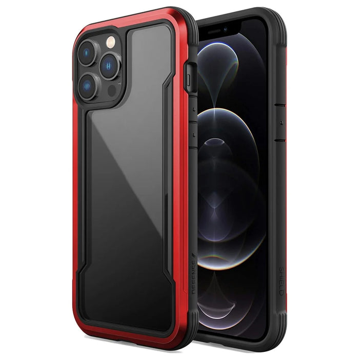 DEFENSE For iPhone 12 Pro Max 6.7 inch Anti-bacteria PC+TPU+Aluminum Alloy Clear Phone Case Drop-proof Back Cover - Red - 1