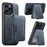 SUTENI M3 For iPhone 14 Pro Max Magnetic Case Cowhide Texture Leather Back Cover with Card Bag Kickstand - Blue - 1