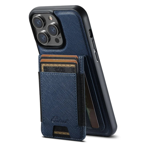 SUTENI H17 For iPhone 13 Pro Magnetic Case Cross Texture Leather Phone Back Cover with Detachable Card Bag - Blue - 1