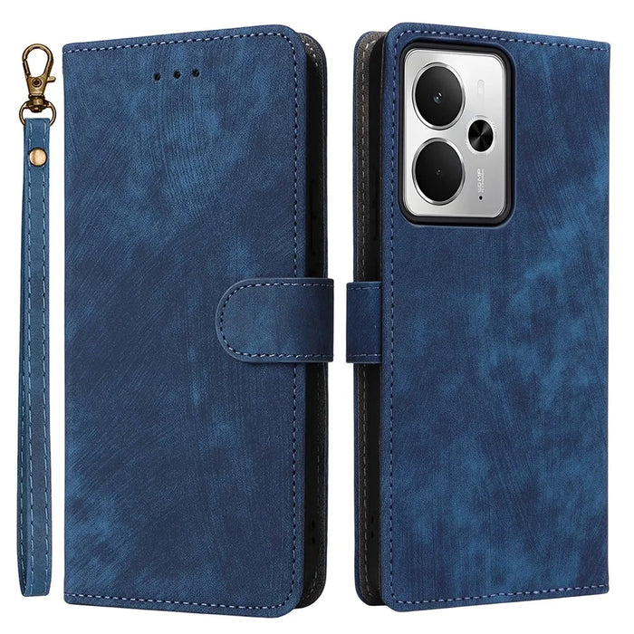 For Realme 14T 5G / 14 5G Case Wallet RFID Blocking PU Leather Cover Stand with Strap - Blue - 1