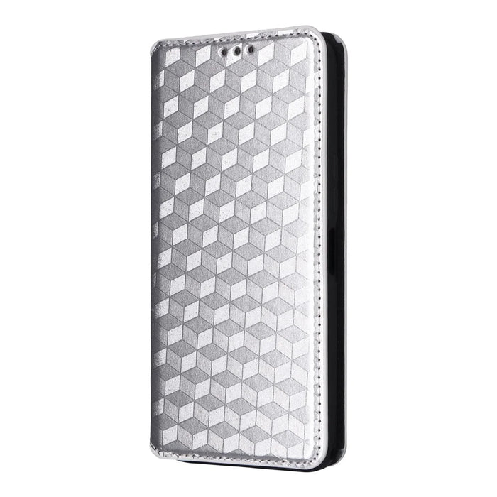 For Realme 14T 5G / 14 5G Case Wallet Rhombus Imprinted Leather Phone Cover - Silver - 7