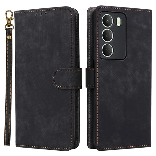 Phone Case For Realme C73 5G / 14x 5G / V70 5G / V70s 5G Wallet RFID Blocking PU Leather Cover Stand with Strap - Black - 1