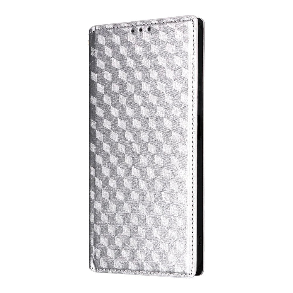 Phone Case For Realme C73 5G / 14x 5G / V70 5G / V70s 5G Wallet Rhombus Imprinted Leather Cover - Silver - 7