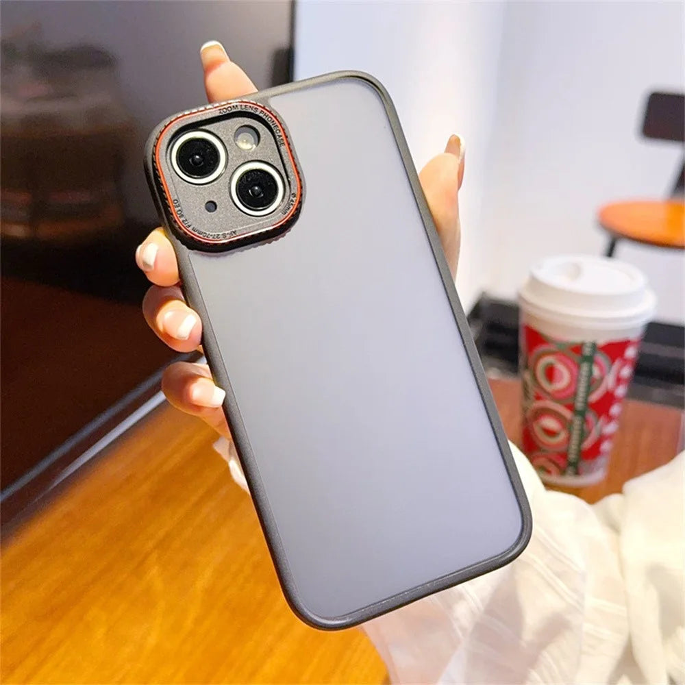 For iPhone 15 Case Red Lens Ring Shockproof TPU + PC Translucent Phone Cover - 1