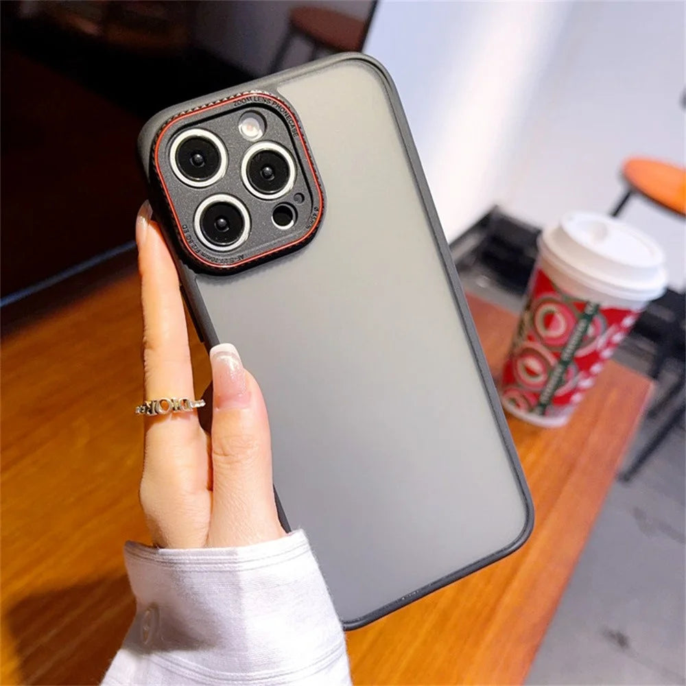 For iPhone 15 Pro Case Red Lens Ring Shockproof TPU + PC Translucent Phone Cover - 4