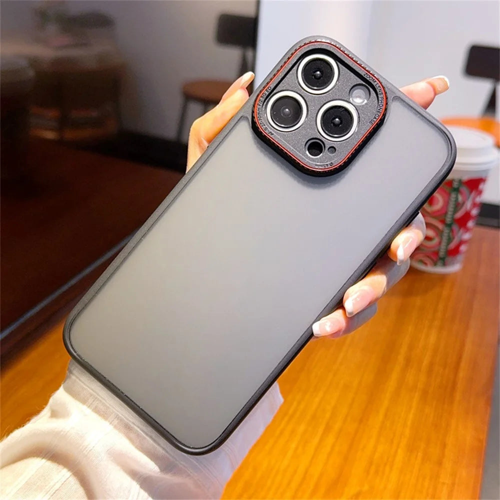For iPhone 15 Pro Case Red Lens Ring Shockproof TPU + PC Translucent Phone Cover - 5