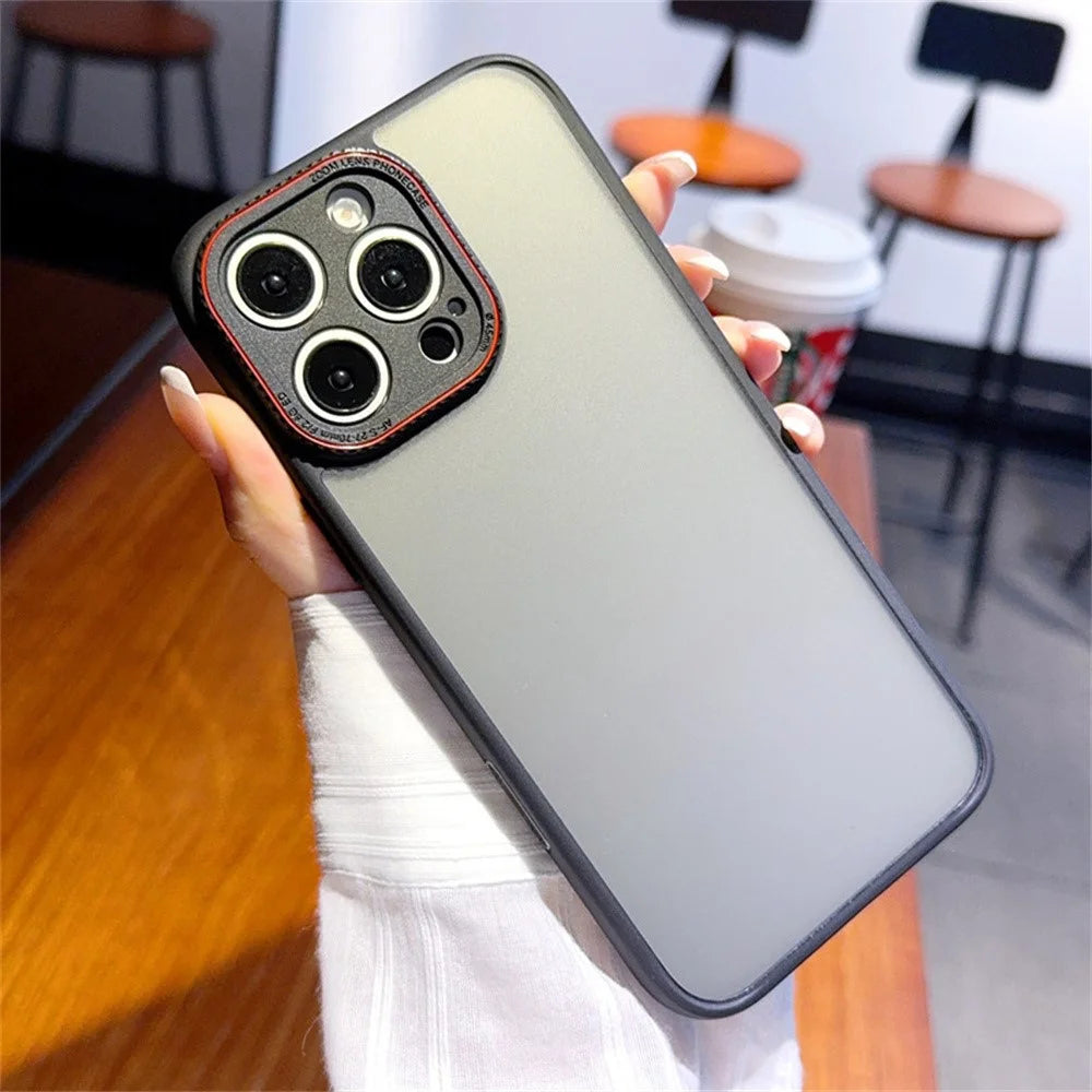For iPhone 15 Pro Case Red Lens Ring Shockproof TPU + PC Translucent Phone Cover - 6