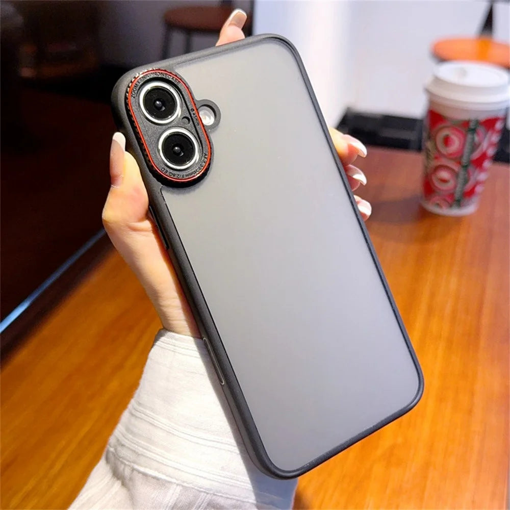 For iPhone 16 Case Red Lens Ring Shockproof TPU + PC Translucent Phone Cover - 1