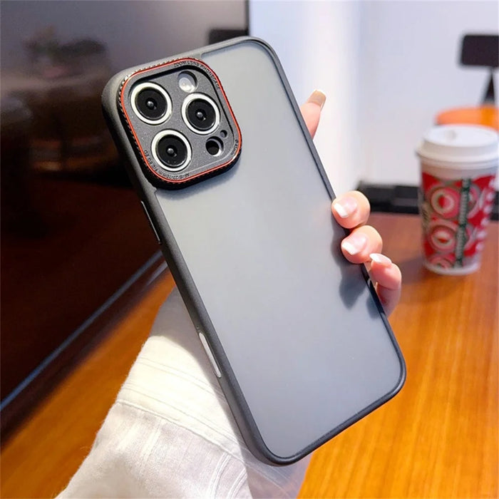 For iPhone 16 Pro Max Case Red Lens Ring Shockproof TPU + PC Translucent Phone Cover - 4