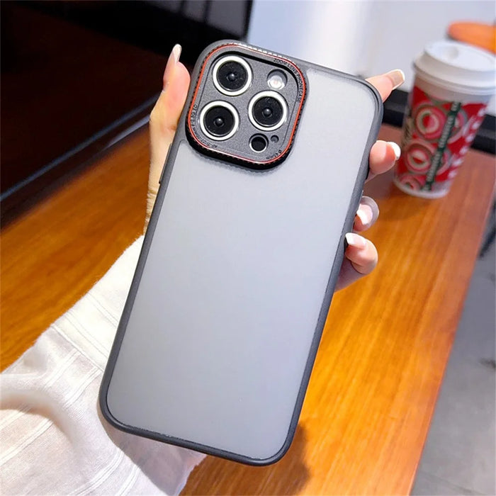 For iPhone 16 Pro Max Case Red Lens Ring Shockproof TPU + PC Translucent Phone Cover - 5