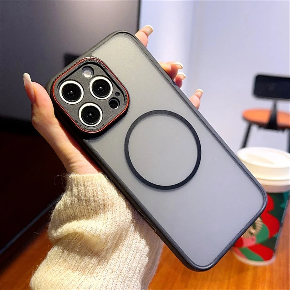 For iPhone 15 Pro Max Case Compatible with MagSafe Red Lens Ring Shockproof TPU + PC Translucent Phone Cover - 1
