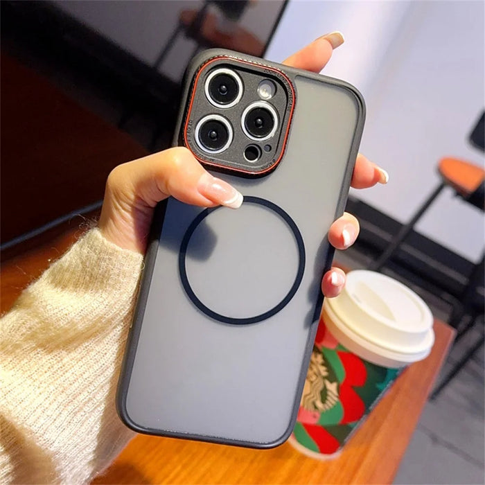 For iPhone 15 Pro Max Case Compatible with MagSafe Red Lens Ring Shockproof TPU + PC Translucent Phone Cover - 5