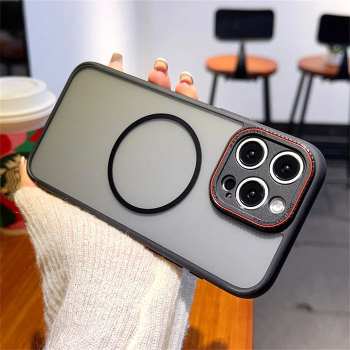 For iPhone 15 Pro Max Case Compatible with MagSafe Red Lens Ring Shockproof TPU + PC Translucent Phone Cover - 7