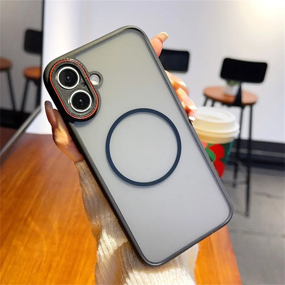 For iPhone 16 Case Compatible with MagSafe Red Lens Ring Shockproof TPU + PC Translucent Phone Cover - 1