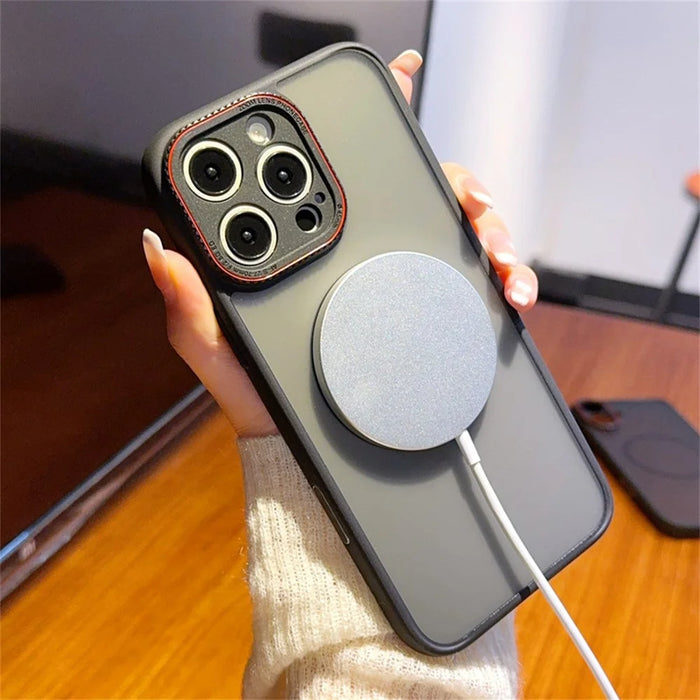 For iPhone 16 Pro Max Case Compatible with MagSafe Red Lens Ring Shockproof TPU + PC Translucent Phone Cover - 5