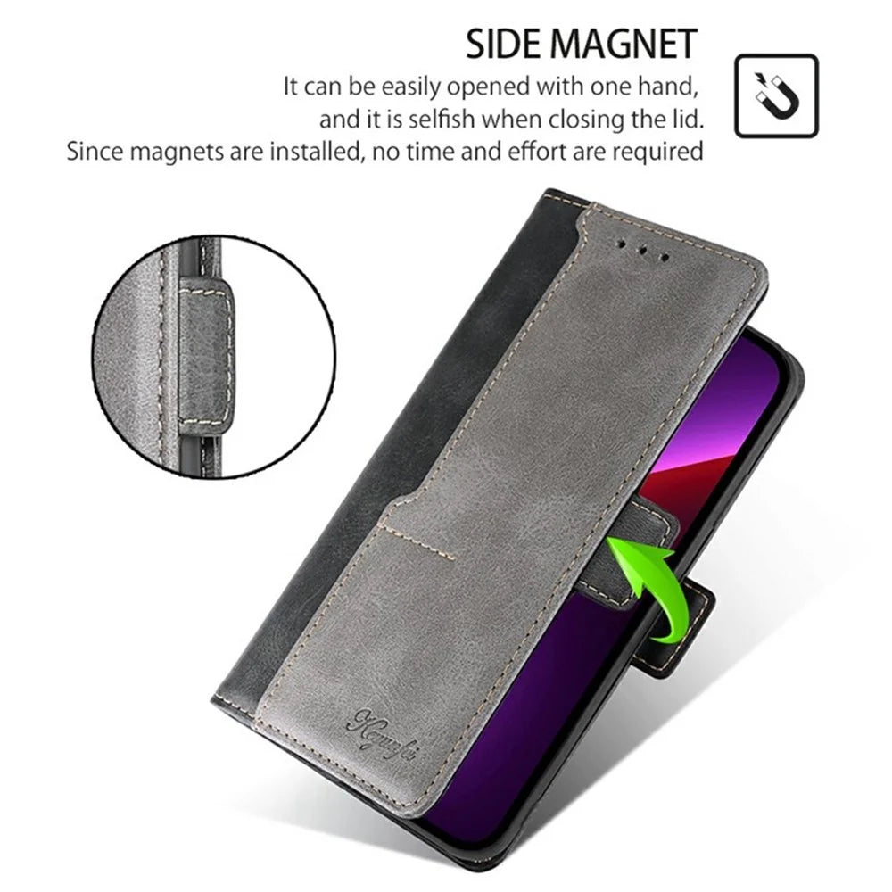 For vivo V50 5G Case Contrast Color Wallet Leather Phone Cover - Black + Grey - 5