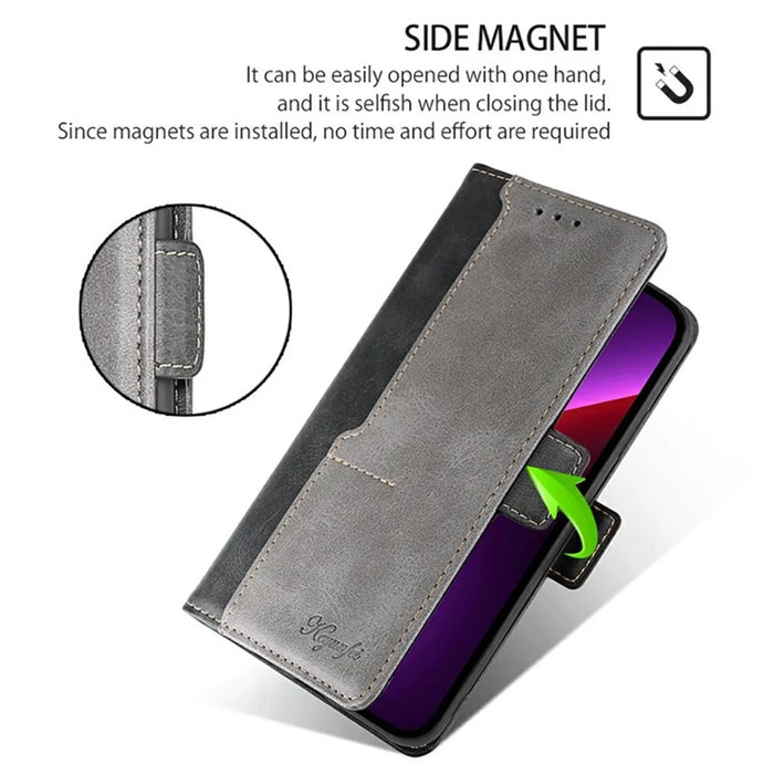 For vivo V50 Lite 5G Case Contrast Color Wallet Leather Phone Cover - Black + Grey - 5