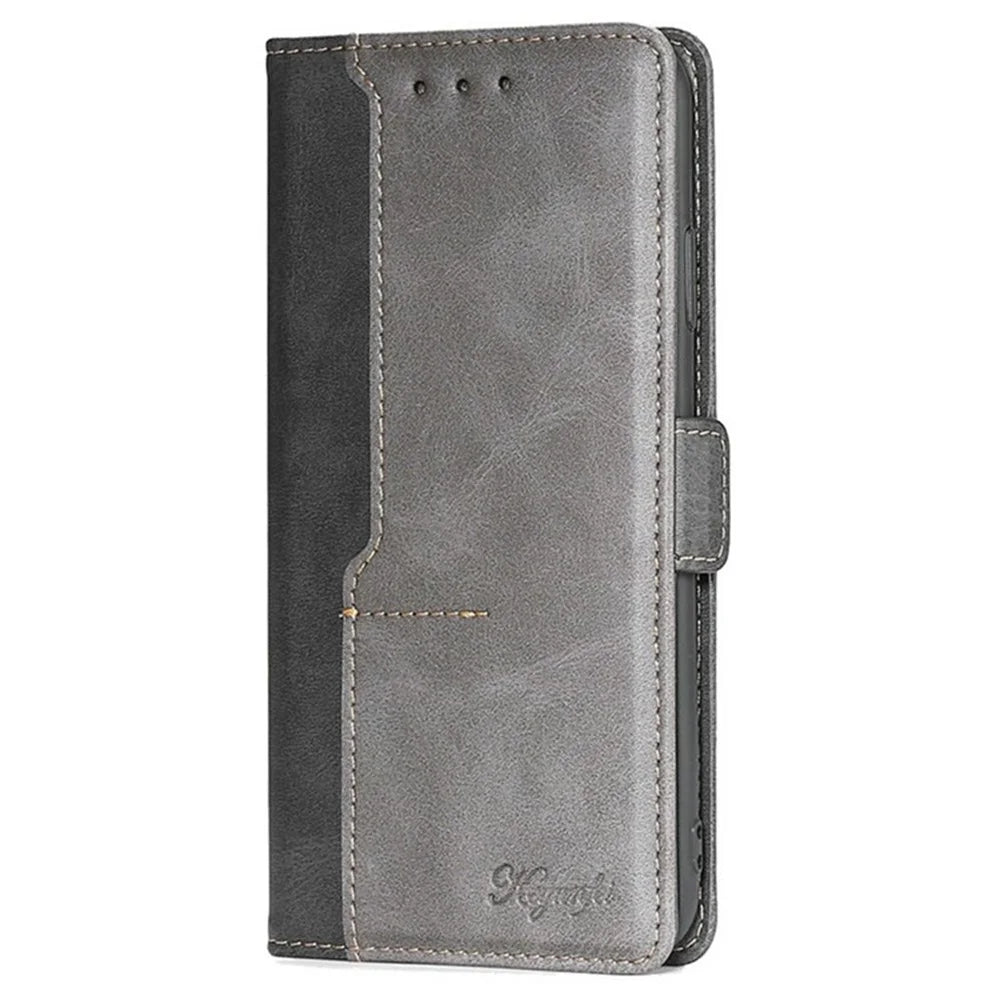 For vivo Y29s 5G Case Contrast Color Wallet Leather Phone Cover - Black + Grey - 7