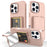 For iPhone 16 Pro Max Case Skin-Touch Card Holder TPU + PC Phone Cover with Mirror Kickstand - Rose Gold - 1