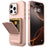 For iPhone 16 Pro Max Case Skin-Touch Card Holder TPU + PC Phone Cover with Mirror Kickstand - Rose Gold - 2