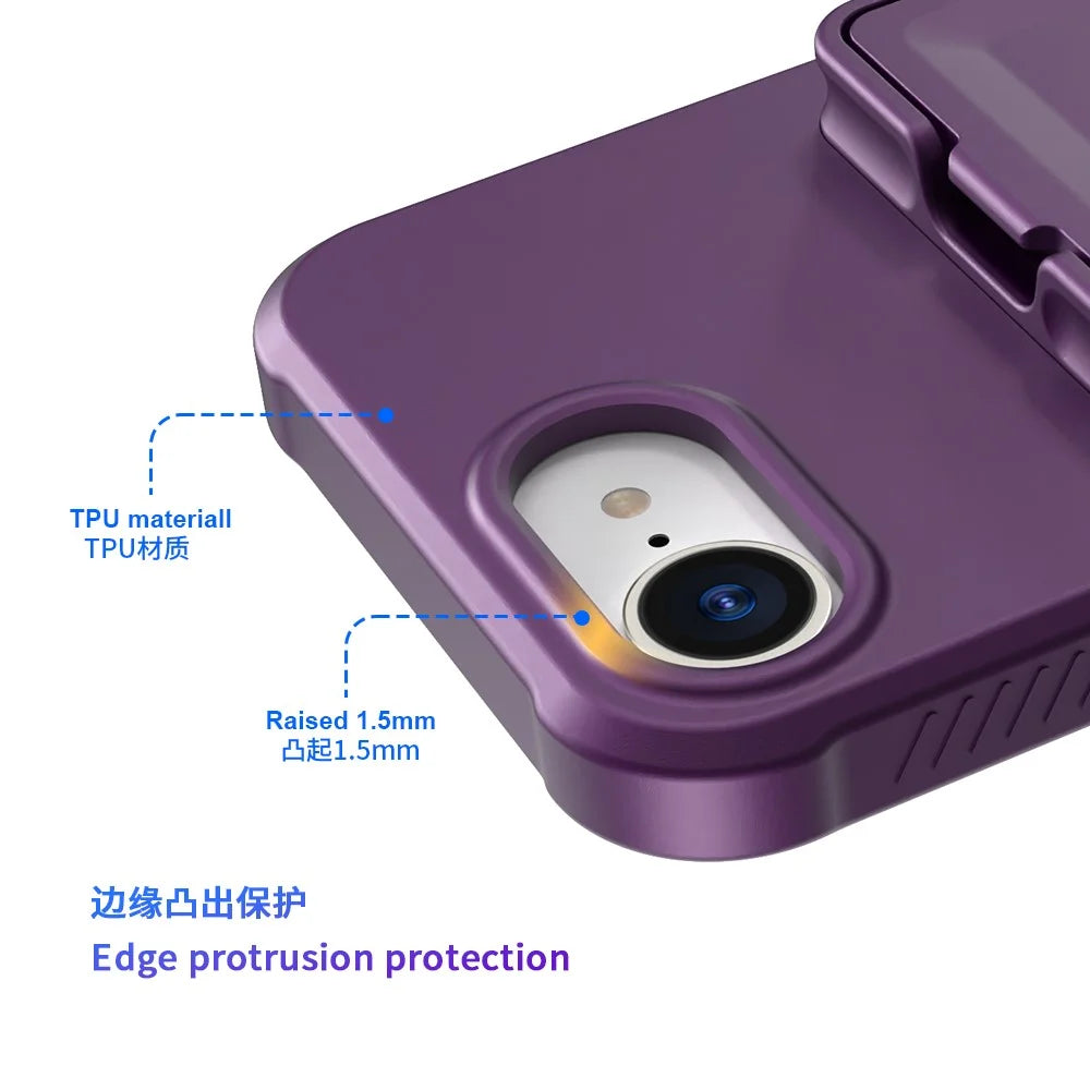 For iPhone 17e / 16e Case Skin-Touch Card Holder TPU + PC Phone Cover with Mirror Kickstand - Dark Purple - 5