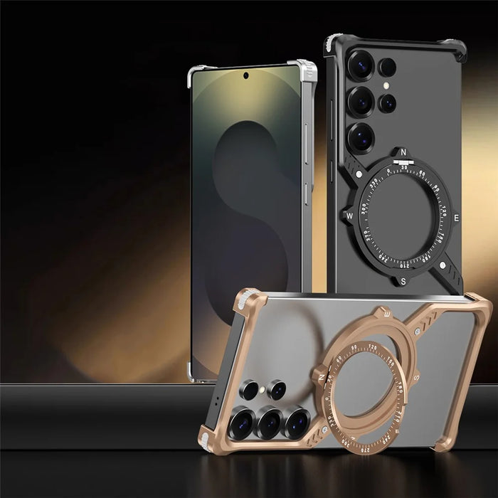 For Samsung Galaxy S24 Ultra Magnetic Case with Kickstand Four Corner Airbag Heat Dissipation Metal Phone Cover - Desert Gold - 7