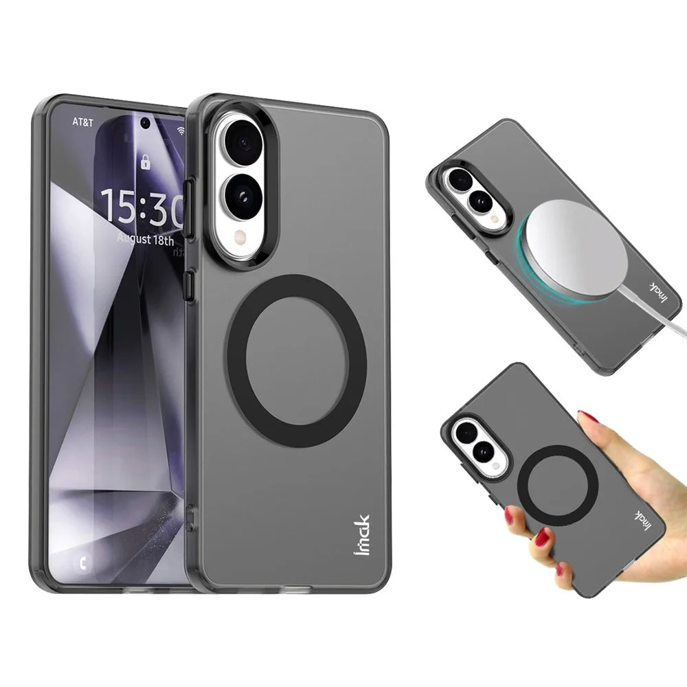 IMAK For Samsung Galaxy S25 Edge Magnetic Case Candy Color Anti Drop TPU + PET Back Cover - Black - 1