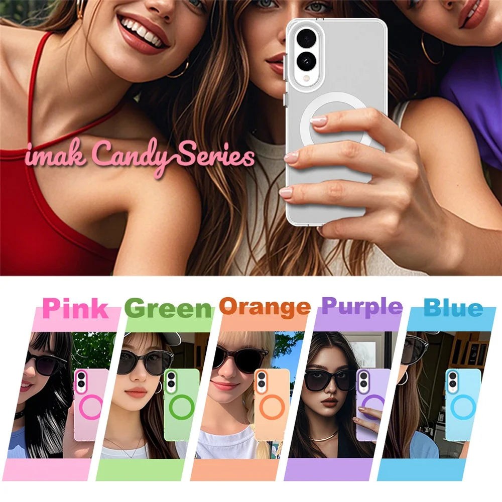 IMAK For Samsung Galaxy S25 Edge Magnetic Case Candy Color Anti Drop TPU + PET Back Cover - Black - 7