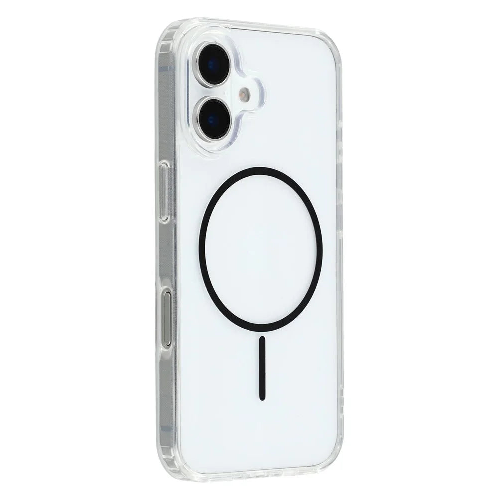 For iPhone 16 Magnetic Case Acrylic TPU Clear Phone Back Cover - Black - 1