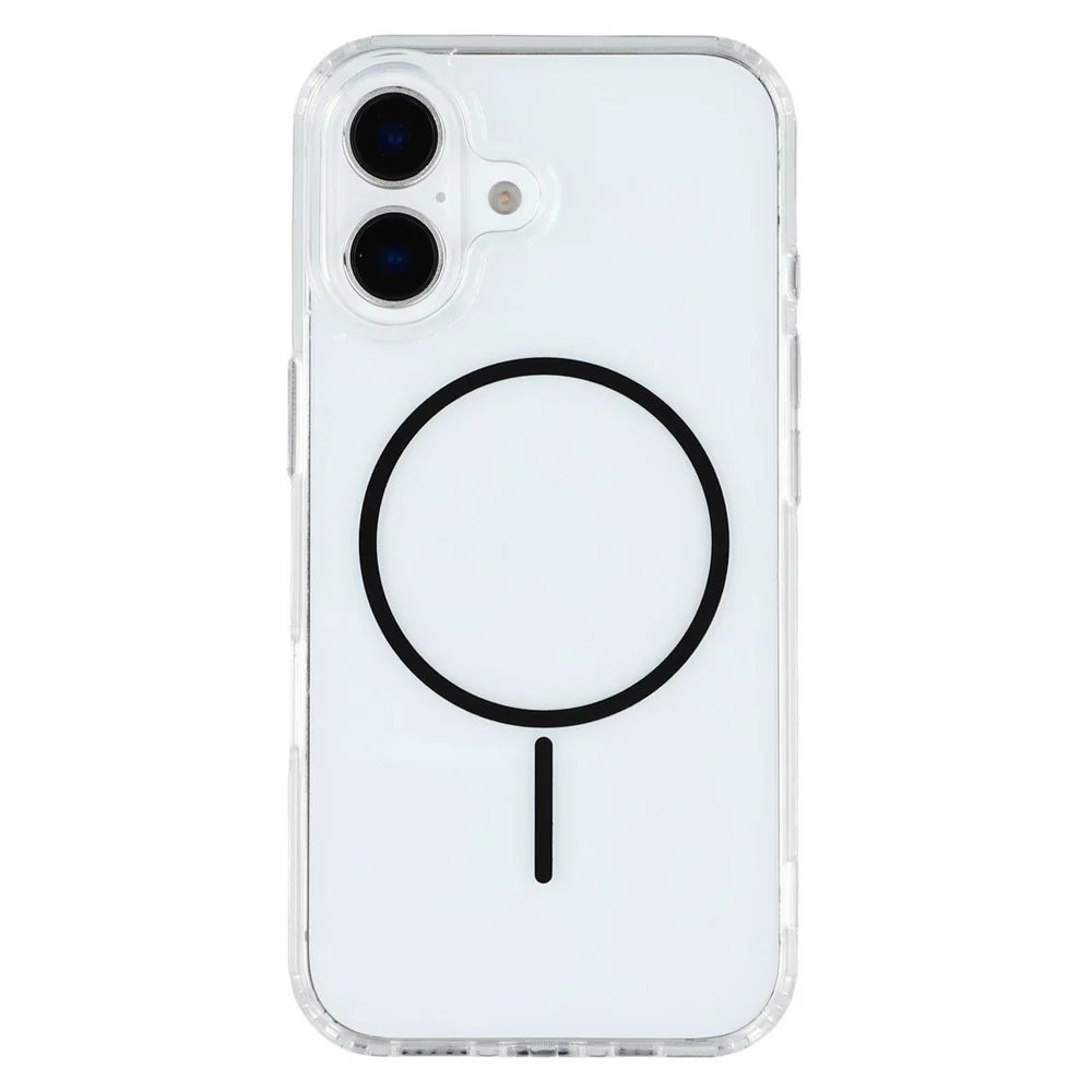 For iPhone 16 Magnetic Case Acrylic TPU Clear Phone Back Cover - Black - 3