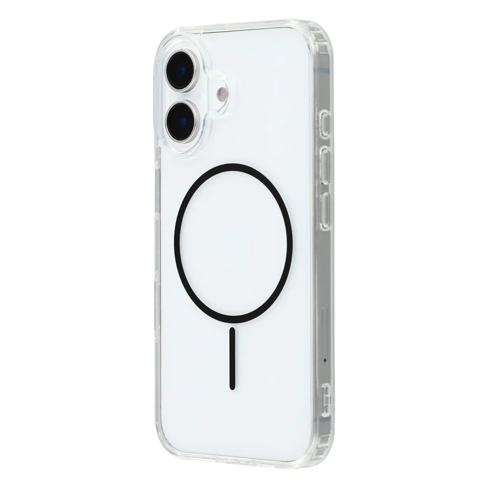 For iPhone 16 Magnetic Case Acrylic TPU Clear Phone Back Cover - Black - 4