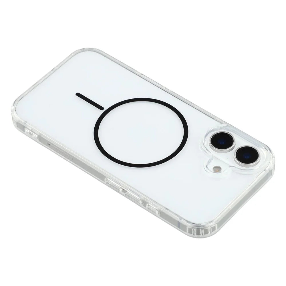 For iPhone 16 Magnetic Case Acrylic TPU Clear Phone Back Cover - Black - 5