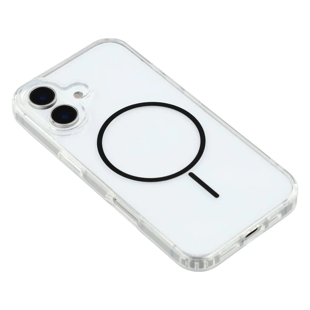 For iPhone 16 Magnetic Case Acrylic TPU Clear Phone Back Cover - Black - 6