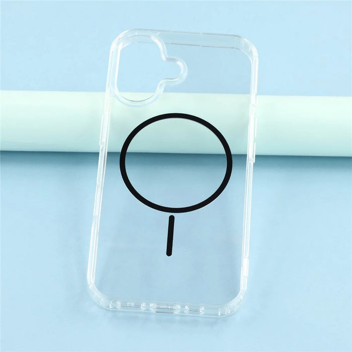 For iPhone 16 Plus Magnetic Case Acrylic TPU Clear Phone Back Cover - Black - 7