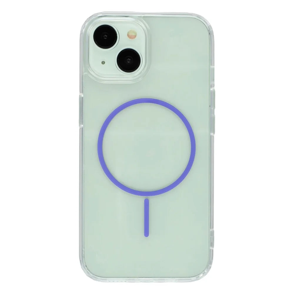 For iPhone 15 Magnetic Case Acrylic TPU Clear Phone Back Cover - Purple - 3