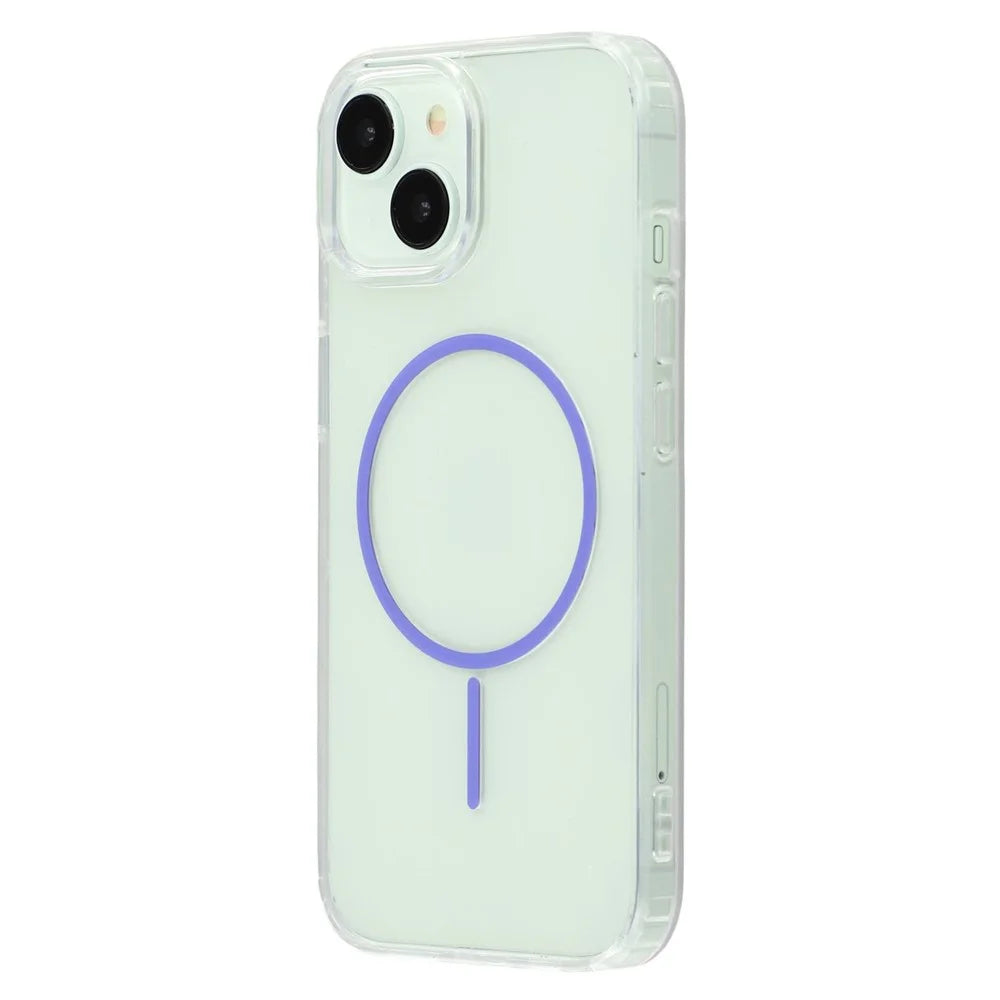 For iPhone 15 Magnetic Case Acrylic TPU Clear Phone Back Cover - Purple - 4