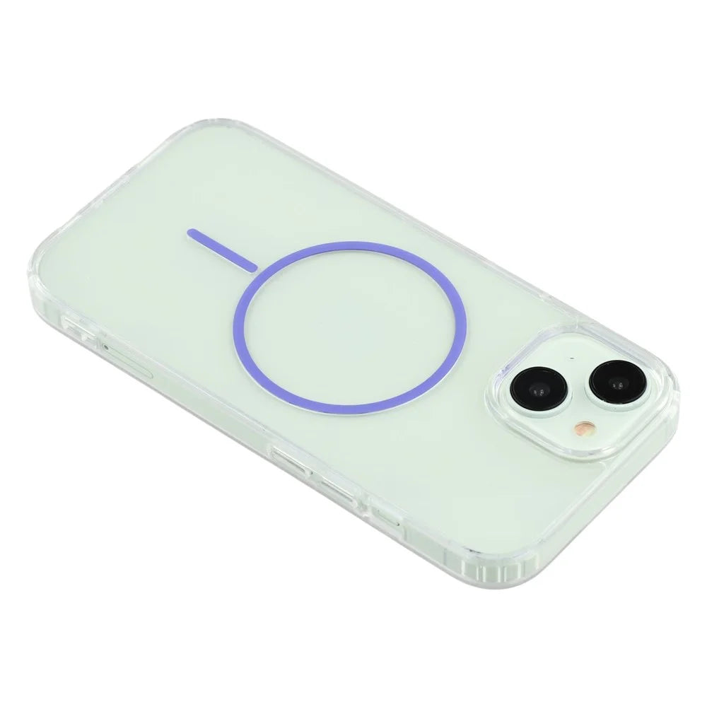 For iPhone 15 Magnetic Case Acrylic TPU Clear Phone Back Cover - Purple - 5